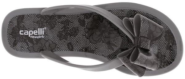 Capelli New York Ladies Grey Floral Pom Opaque Jelly Flip Flops