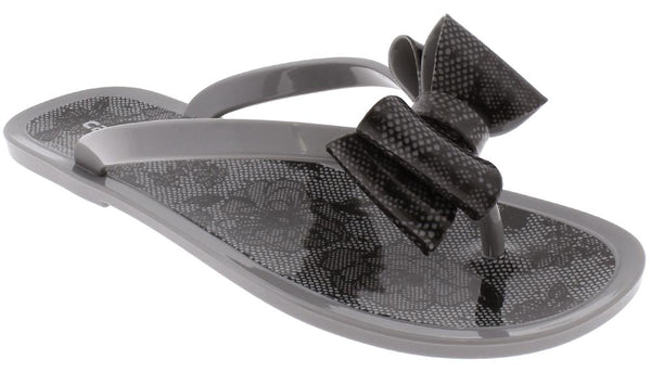 capelli new york Ladies Grey Floral Pom Opaque Jelly Flip Flops