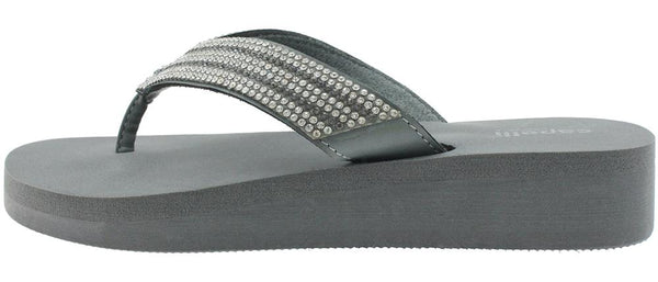 Capelli New York Ladies Grey Gem Trimmed Wedge Flip Flop