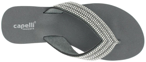 Capelli New York Ladies Grey Gem Trimmed Wedge Flip Flop