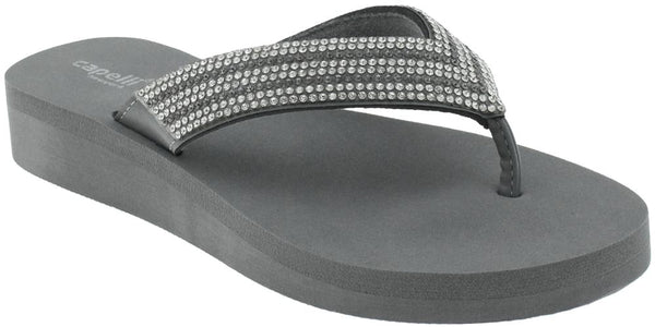 capelli new york Ladies Grey Gem Trimmed Wedge Flip Flop