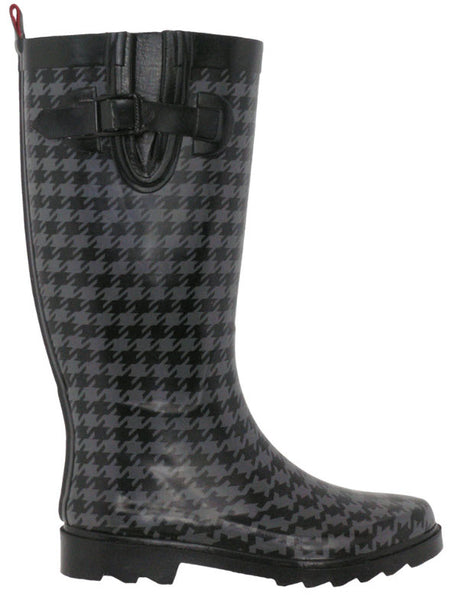 Capelli New York Ladies Houndstooth Tall Rubber Rain Boot