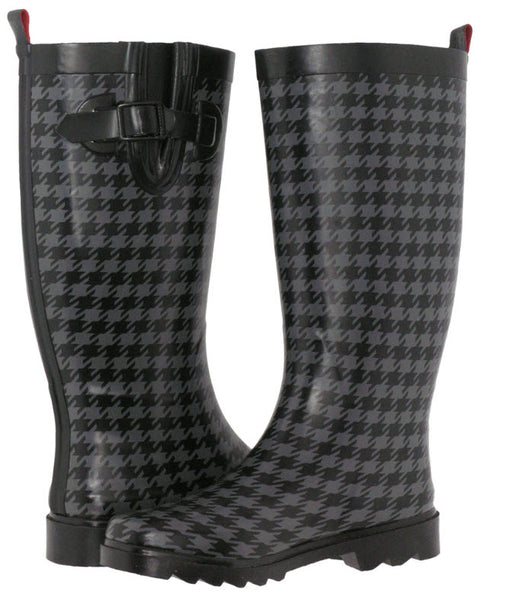 Capelli New York Ladies Houndstooth Tall Rubber Rain Boot