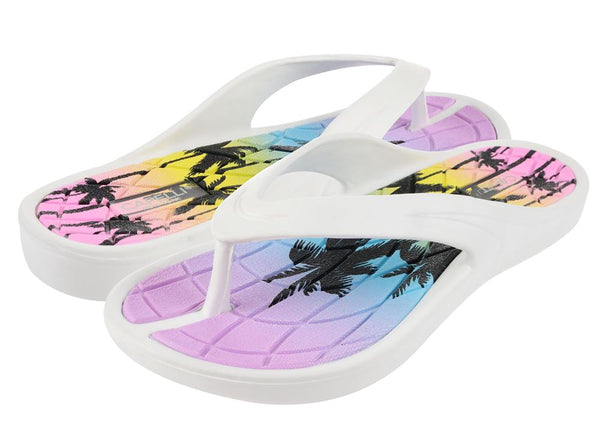 Capelli New York Ladies Injected EVA Fashion Flip Flops With Sunset And Palm Tree Print