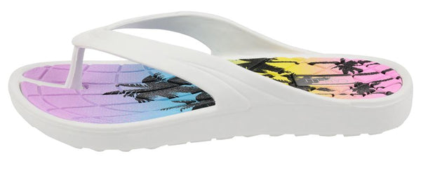 Capelli New York Ladies Injected EVA Fashion Flip Flops With Sunset And Palm Tree Print