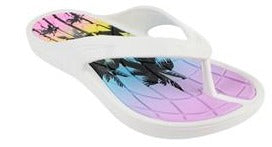 capelli new york Ladies Injected EVA Fashion Flip Flops with Sunset and Palm Tree Print