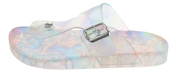 Capelli New York Ladies Iridescent Transparent PVC T-Strap Sandal With Buckle