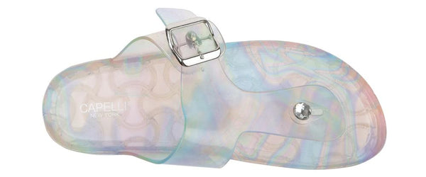 Capelli New York Ladies Iridescent Transparent PVC T-Strap Sandal With Buckle