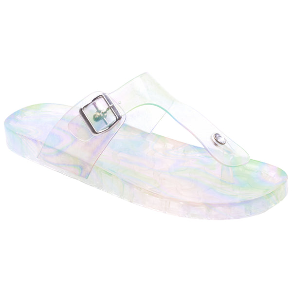 capelli new york Ladies Iridescent Transparent PVC T-Strap Sandal with Buckle