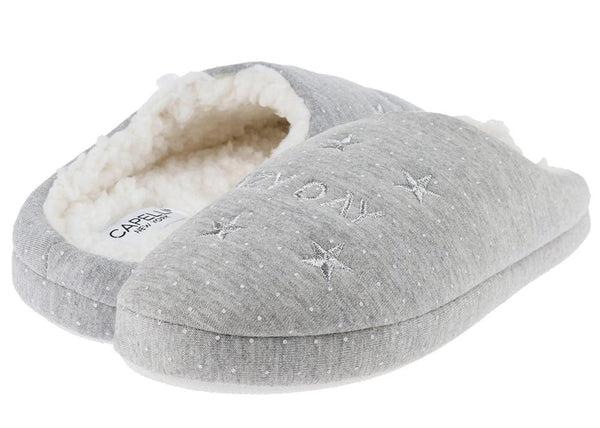 Capelli New York Ladies Lazy Day Polka Dots And Stars Moccasin Slipper