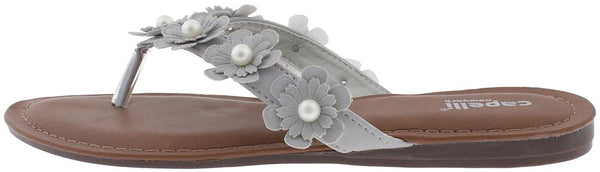 Capelli New York Ladies Light Grey Flowers With Pearl Trim Flip Flop