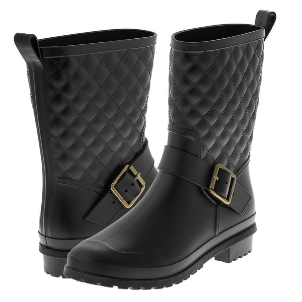 Capelli New York Ladies Matte Solid Black Quilted Mid-Calf Rain Boot