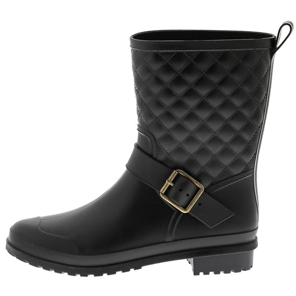 Capelli New York Ladies Matte Solid Black Quilted Mid-Calf Rain Boot