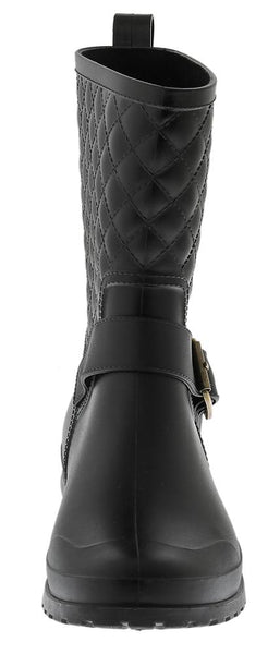 Capelli New York Ladies Matte Solid Black Quilted Mid-Calf Rain Boot