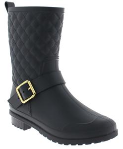 capelli new york Ladies Matte Solid Black Quilted Mid-Calf Rain Boot