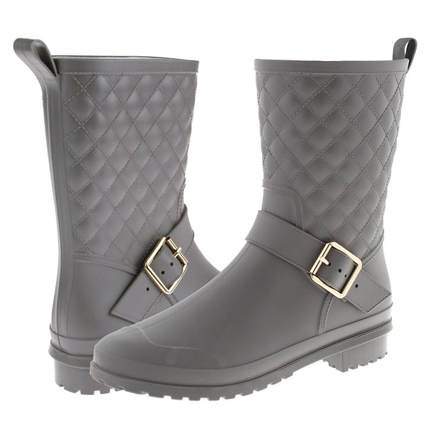 Capelli New York Ladies Matte Solid Grey Quilted Mid-Calf Rain Boot