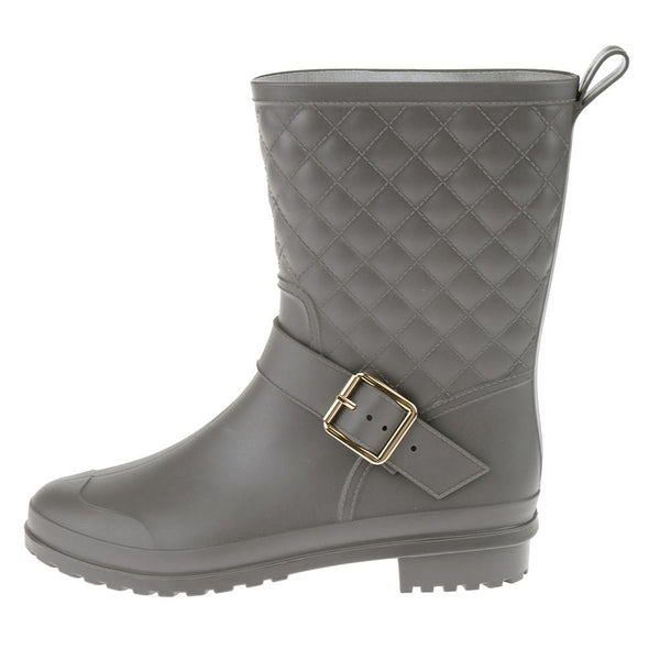 Capelli New York Ladies Matte Solid Grey Quilted Mid-Calf Rain Boot