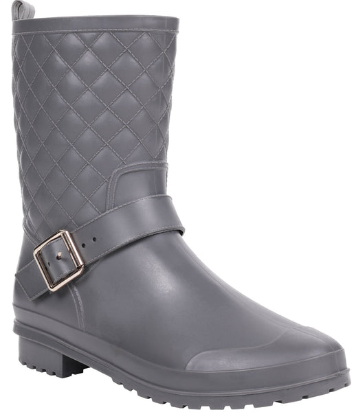 capelli new york Ladies Matte Solid Grey Quilted Mid-Calf Rain Boot