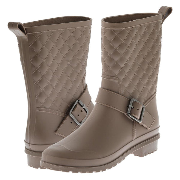 Capelli New York Ladies Matte Solid Taupe Quilted Mid-Calf Rain Boot