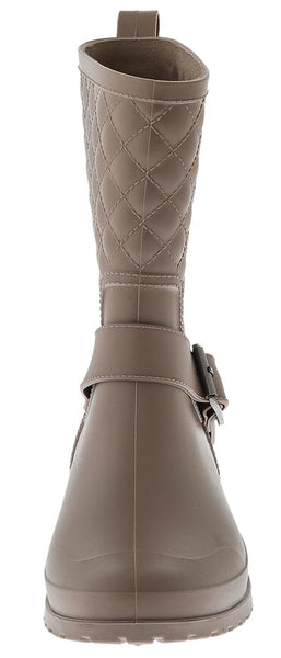 Capelli New York Ladies Matte Solid Taupe Quilted Mid-Calf Rain Boot