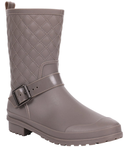 capelli new york Ladies Matte Solid Taupe Quilted Mid-Calf Rain Boot