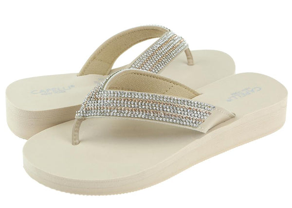 Capelli New York Ladies Natural Gem Trimmed Wedge Flip Flop