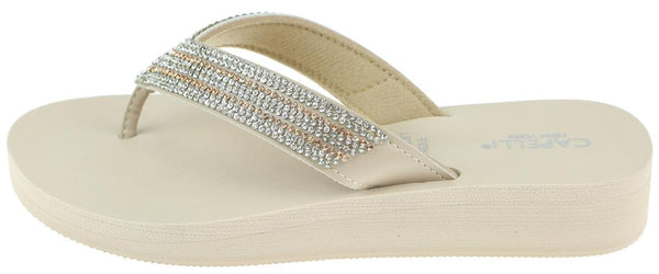 Capelli New York Ladies Natural Gem Trimmed Wedge Flip Flop