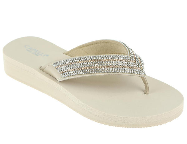 capelli new york Ladies Natural Gem Trimmed Wedge Flip Flop