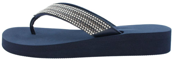 Capelli New York Ladies Navy Gem Trimmed Wedge Flip Flop