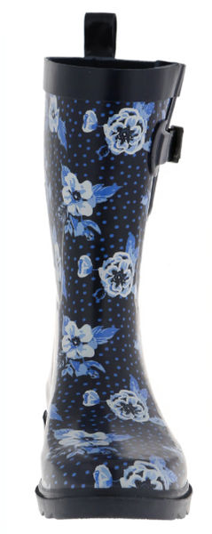 Capelli New York Ladies Navy Printed Floral Mid-Calf Rain Boot