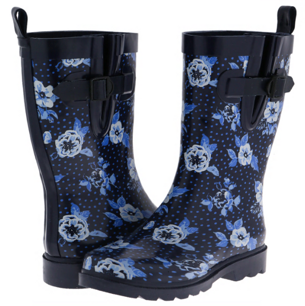 Capelli New York Ladies Navy Printed Floral Mid-Calf Rain Boot