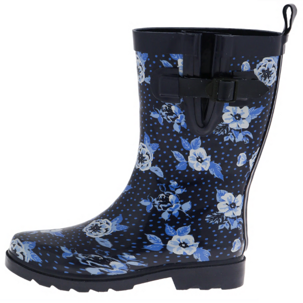 Capelli New York Ladies Navy Printed Floral Mid-Calf Rain Boot