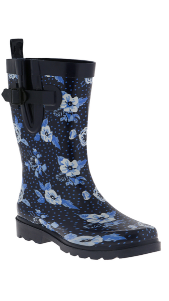 capelli new york Ladies Navy Printed Floral Mid-Calf Rain Boot