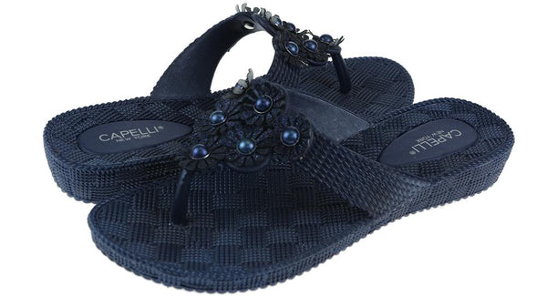 Capelli New York Ladies Navy Woven Textured Flip Flop