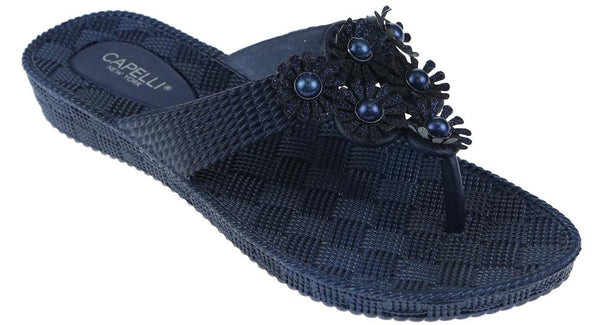 capelli new york Ladies Navy Woven Textured Flip Flop