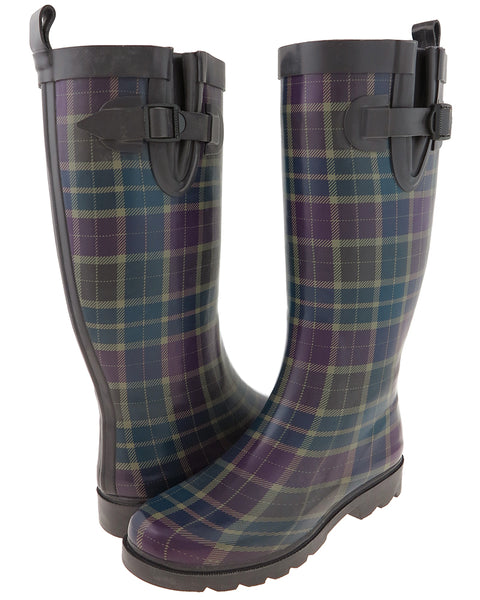 Capelli New York Ladies Plaid Tall Rubber Rain Boot