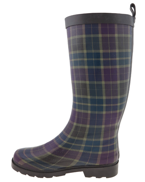 Capelli New York Ladies Plaid Tall Rubber Rain Boot