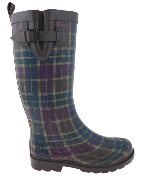 Capelli New York Ladies Plaid Tall Rubber Rain Boot