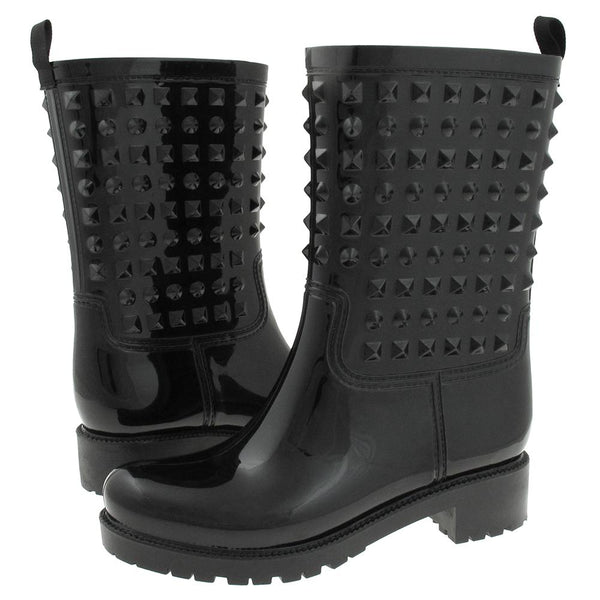 Capelli New York Ladies Shiny Solid Studded Mid-Calf Jelly Rain Boot