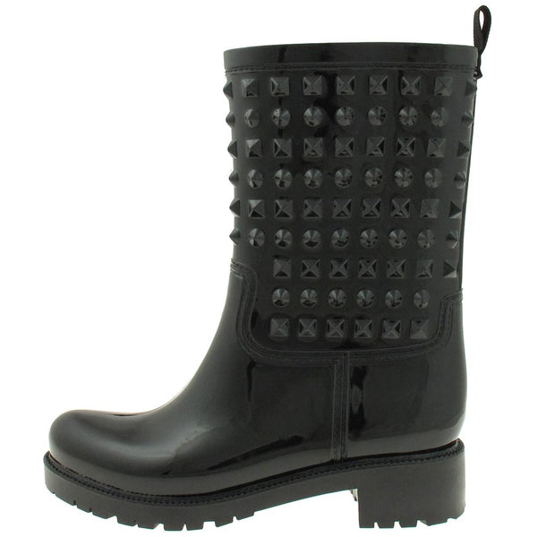 Capelli New York Ladies Shiny Solid Studded Mid-Calf Jelly Rain Boot