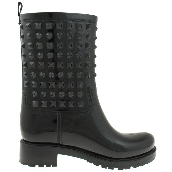 Capelli New York Ladies Shiny Solid Studded Mid-Calf Jelly Rain Boot