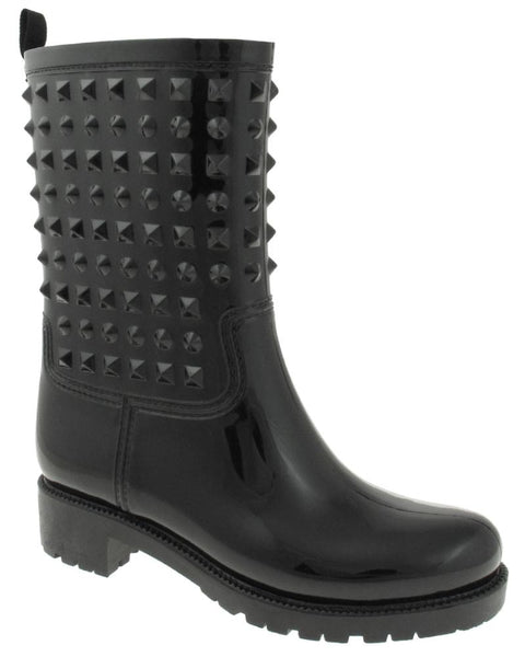 capelli new york Ladies Shiny Solid Studded Mid-Calf Jelly Rain Boot
