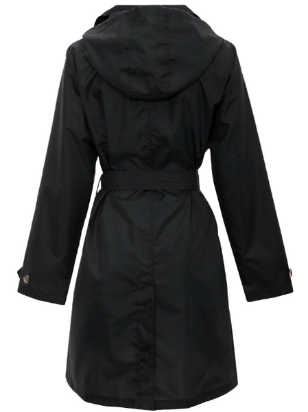 Capelli New York Ladies Solid Black Mid-Length Basic Rain Coat With Removable Hood