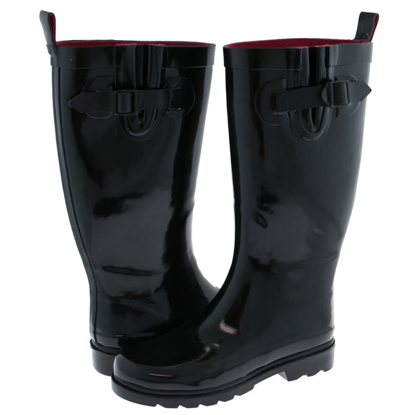 Capelli New York Ladies Solid Black Tall Rubber Rain Boot
