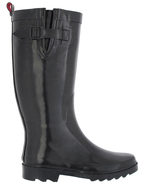 Capelli New York Ladies Solid Black Tall Rubber Rain Boot