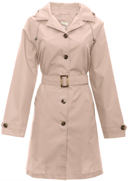 capelli new york Ladies Solid Dusty Pink Mid-Length Basic Rain Coat with Removable Hood