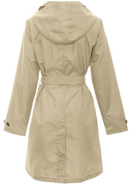Capelli New York Ladies Solid Khaki Mid-Length Basic Rain Coat With Removable Hood