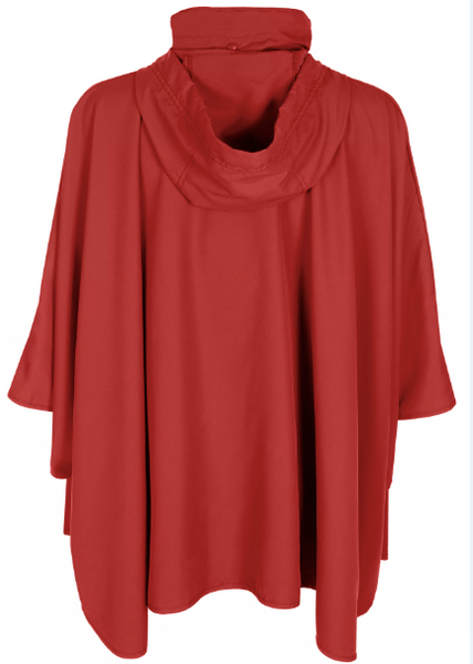 Capelli New York Ladies Solid Red Sporty Rain Cape With Front Zipper And Collar With Tucked In Hood