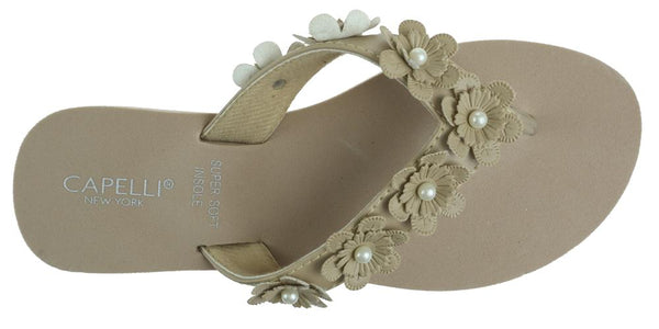 Capelli New York Ladies Taupe Faux Suede Floral Wedge Flip Flop