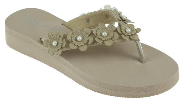 capelli new york Ladies Taupe Faux Suede Floral Wedge Flip Flop